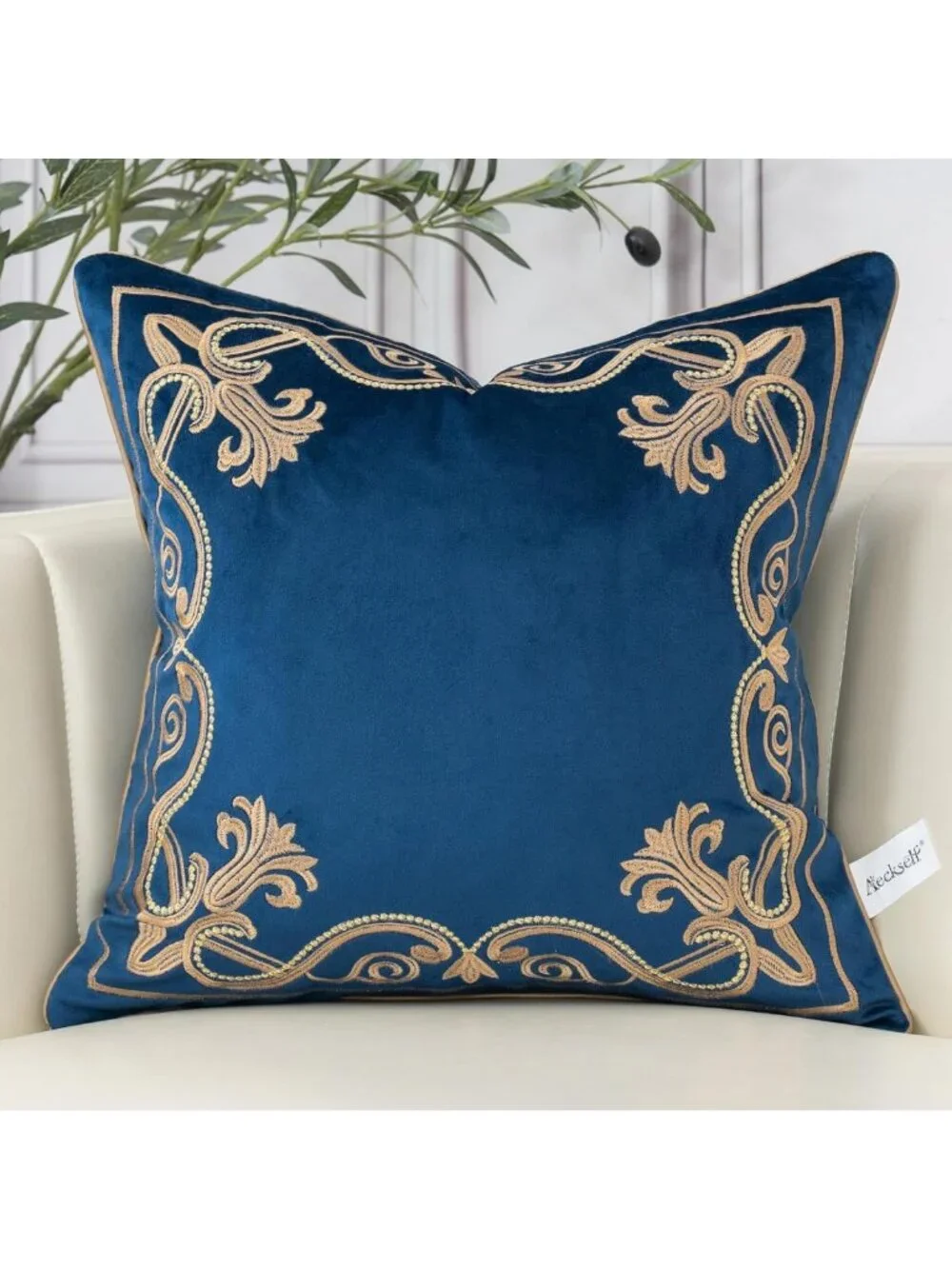 Luxurious 18x18 Floral Velvet Pillow Cover, Embroidered Decorative Throw for